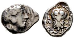 Griechische Münzen Attika. Athen Hemidrachme 353-294 v. Chr. Kopf der Athena nach rechts / Eule von vorn unter Olivenzweig. Svoronos 13,33, SNG Cop. 68. 2,13 g fast sehr schön Aus der Sammlung eines E