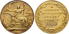 Ausländische Münzen und Medaillen Griechenland. Georg I. 1863-1913 Vergoldete Bronzemedaille für Teilnehmer (Participants medal) 1906 von N. Lytras (geprägt bei W. Pittner, Wien) der Olympischen Zwisc
