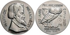 Altdeutsche Münzen und Medaillen Nürnberg, Stadt. Weitere Marken und Medaillen. Silbermedaille 1976 von G. Veroi, auf die 450-Jahrfeier des Melanchthon-Gymnasiums. Bärtige Büste Melanchthons nach rech