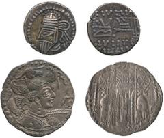Ancient Coins, Greek, An assortment of ancient near eastern coins, including, Silver Parthian Drachms (25), small Parthian Bronze pieces (10), Sassanian Drachms (8) and one Hephtalite Drachm. Generall
