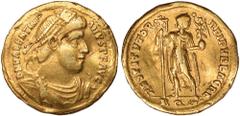 Ancient Coins, Valentinian I, solidus, Rome (364-367), D N VALENTINIANVS P F AVG, rosette-diademed, draped and cuirassed bust r., rev. RESTITVTOR REI PVBLICAE/RP, Emperor standing facing, head r., hol