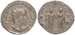 Ancient Coins, Roman Empire, Trajan Decius (AD 249-251), antoninianus, IMP C M Q TRAIANVS DECIVS AVG, rad., dr., cuir. bust r., rev. PANNONIAE, the two Pannoniae stg. front holding standards, wt. 3.82