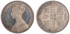 British Coins and Medals, Victoria, proof crown in pure silver, 1847, edge plain, 'Gothic' bust l., rev. crowned cruciform shields (S.3883; ESC.291A [R6]; Bull 2580), nearly as struck, a brilliant Pro