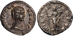 Ancient Coins, Roman Coins, Didia Clara (daughter of Didius Julianus), denarius, Rome (AD 193), draped bust r., rev. HILAR TEMPOR, Hilaritas standing facing, head l., holding long palm and cornucopiae