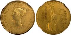 British Coins, Victoria, pattern crown, 1837, in gold, by Bonomi, plain edge with tiny incuse capital T (probably for 'Thomas') and, on opposite side of edge, tiny incuse number 4, sunken designs both