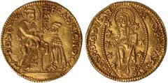 World Coins, Crusaders, Order of St. John, Grand Masters of Rhodes, Anton Fluvian (1421-1437), ducat, Christ nimbate, standing facing with hand raised in benediction, legend surrounding, rev. Doge kne