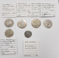 Islamic Coins, Arab Sasanian, Ziyad b. Abi Sufyan, silver drachm, DA=Darabjird 43h, wt. 4.02gm; 'Umar b. 'Ubayd Allah, silver drachm (4), BYSh = Bishapur 68h, 70h (2), ST =Istakhr 70h, wt. 3.89gm, 4.0