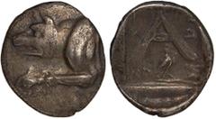 Ancient Coins, Greek, Argolis, Argos, silver triobol, before 146 BC, forepart of wolf, rev. large 'A' within incuse square, wt. 2.01gms. (GCV 2797), toned, very fine (120-150)