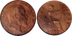 United Kingdom Edward VII, matt proof halfpenny, 1902, bare head r., by de Saulles, rev. Britannia seated r., with trident and shield, low tide variety (BMC 2222, Rev. B, rarity given as EXR; S.3991; 