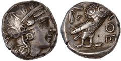 Ancient Coins Ancient Coins, Attica, Athens, c.300 BC, silver tetradrachm, bust of Athena, rev. owl, toned, very fine (200-300 GBP)