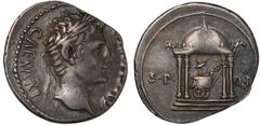 Ancient Coins Ancient Coins, Roman Imperial, Augustus (27 BC – AD 14), silver denarius, uncertain Spanish mint, c. 18 BC. [AVGVSTO] CAESARI, laureate head of Augustus facing right. rev SP-QR, Temple o