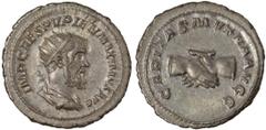 Ancient Coins Ancient Coins, Roman Imperial, Pupienus (238AD) silver antoninianus, IMP CAES PVPIEN MAXIMVS AVG rad, dr., cuir., bust., r. rev., CARITAS MVTVA AVGG. two clasped hands, wt.4.14gms (RIC 1