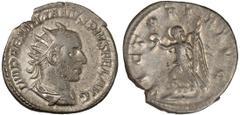 Ancient Coins Ancient Coins, Roman Imperial, Aemilian (AD 253) silver antoninianus, IMP CAES AEMILIANVS P F AVG rad., dr., cuir., bust., r. rev. VICTORIA AVG, Victory advancing l., holding wreath in r