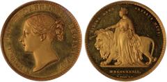 United Kingdom United Kingdom, Victoria, proof five pounds, 1839, 'Una and the Lion', lettered edge, young head l., 9 leaves to rear fillet, rev. crowned figure of the queen as Una stg. l., holding or