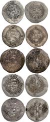 Arab Sasanian, 'Abd Allah b. al-Zubayr, silver drachms (5), DAP = Fasa 54h, wt. 3.62gms.; DA = Darabjird (3), 68h, wt. 3.87gms.; 70h, wt. 3.94gms.; 72h, wt. 3.80gms.; SI = Istakhr 63 or 66h, wt. 3.90g