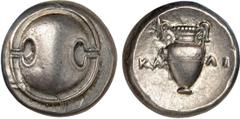 Ancient Coins Ancient Coins, Greek, Boeotia, Thebes, c.395-338 BC, stater, Boeotian shield, rev. KA – ΛI either side of amphora, wt.12.16gms. (Hepworth 62; BCD Boiotia 554), good very fine (200-250 GB