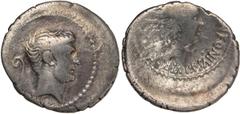 Ancient Coins The T. R. Hardaker Collection, Roman, Mark Antony (43 – 30 BC), denarius, struck c. 42 BC, head r., lituus behind, rev. M ANTONIVS·III·VIR·R·P·C, radiate head of Sol r., wt. 3.46gms. (Sy