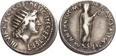 Ancient Coins The T. R. Hardaker Collection, Roman, Mark Antony (43 – 30 BC), denarius, struck 38 BC, military mint moving with Mark Antony, M·ANTONIVS·M·F – M·N·AVGVR· IMP·TER, Mark Antony togate and