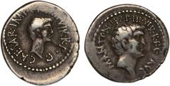 Ancient Coins The T. R. Hardaker Collection, Roman, Mark Antony and Octavian, denarius, struck c. 41 BC, military mint, M ANTON IMP III VIR R P C AVG, bare head of Mark Antony r., rev. CAESAR IMP PONT