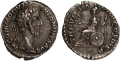 Ancient Coins The T. R. Hardaker Collection, Roman, Commodus (AD 177 – 192), denarius, M COMMODVS ANTONINVS AVG, laur. head r., rev. TRP VI IMP IIII COS III PP, Roma seated l., with shield, wt. 3.10gm