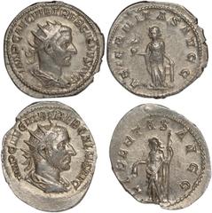 Ancient Coins The T. R. Hardaker Collection, Roman, Trebonianus Gallus (AD 251 – 253), antoniniani (2): Rome, IMP CAE C VIB TREB GALLVS AVG, rad. bust r., rev. LIBERTAS AVGG, Libertas standing, holdin