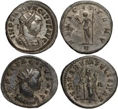 Ancient Coins The T. R. Hardaker Collection, Roman, Tacitus (AD 275 – 276), Æ antoniniani (2): Lugdunum, IMP CL TACITVS AVG, rad., dr. and cuir. bust of Tacitus r., rev. TEMPORVM FELICITAS, Felicitas 