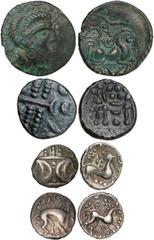 British Coins The T. R. Hardaker Collection, British Coins, Celtic coinage, Iceni, silver units (2): double crescent, rev. horse r.; boar/horse type; Durotriges, copper stater or core; Amorican, base 