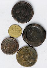 Coin Weights, Spain, Philip II (1556-1598), bronze portrait coin weight, bust r, I – IS either side, standard mark on rev., 15.95g; Phillip II – IV (c. 1550-1650), copper coin weight for 8-reales, arm