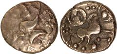 British coins and tokens British coins and tokens, Celtic coinage, Iceni, gold stater, (mid to late 1st century BC), Freckenham type, two opposed cresents with pellets in fields, rev. horse r., symbol