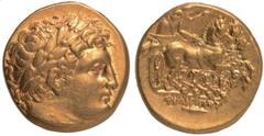 The Portland Collection, Ancient Coins, Macedonian Kingdom, Philip II (359-336 BC), gold stater, posthumous issue under Philip III Arrhidaios, struck c. 318 BC, Teos, head of Apollo r., rev. chariotee