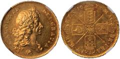 British Coins, Charles II, five guineas, 1675, VICESIMO SEPTIMO, elephant, first bust, laur. head r., elephant below, rev. crowned cruciform shields, sceptres in angles (S.3329; not in Schneider Colle