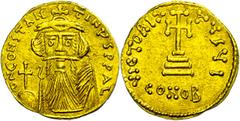 Münzen Byzanz Constans II., Solidus (4,39g), 641-668, Konstantinopel. Av: Brustbild mit Kreuzglobus von vorn, darum Umschrift. Rev: Krückenkreuz auf drei Stufen, darum Umschrift. Sear 956, ss. Gekauft