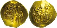 Münzen Byzanz Johannes III., 1222-1254, Hyperpyron (4,19g), Gold, Magnesia. Av: Thronender Christus von vorn. Rev: Von Jungfrau Maria bekrönter, stehender Johannes von vorn. Sear 2073, Prägeschwäche, 