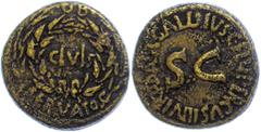 Ancient Coins Münzen Römische Kaiserzeit 63 v. Chr.- 14 n. Chr., Sesterz, Augustus. Av: "OB CIVIS SERVATOS" im Eichenkranz, links und rechts Lorbeerzweig. Rev: "SC" darum " C GALLVS C F LVPERCVS III V