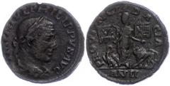 Ancient Coins Münzen Römische Kaiserzeit 244-249, Ae 26, Philippus I. Arabs, Dakien. Av: Büste nach rechts, darum Umschrift. Rev: Dakia mit Standarte zwischen Adler und Löwe, darum "PROVINCIA DACIA". 