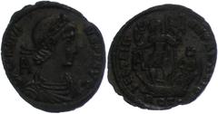 Ancient Coins Münzen Römische Kaiserzeit 337-350, Folles, Constans, Aquileja. Av: Büste nach rechts, darum Umschrift. Rev: Constans nach links auf Galeere stehend, Phönix auf Globus haltend und Labaru