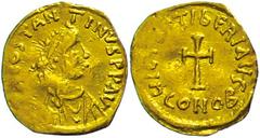 Ancient Coins Münzen Byzanz 578-582, Tremissis, Gold, Tiberius II. Constantinus. Av: Büste nach rechts, darum Umschrift. Rev: Krückenkreuz, darunter "CONOB". 1,20g, Sear 425, s-ss. s-ss Coins Byzantiu
