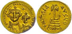 Ancient Coins Münzen Byzanz 616-625, Solidus, Heraclius, Konstantinopel. Av: Die Büsten von Heraclius und Heraclius Constantinus von vorn, dazwischen Kreuz, darum Umschrift. Rev: Krückenkreuz auf drei
