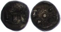 Ancient Coins Antike Münzen Griechenland ca. 6. Jhd. v. Chr., Obol, Milet, Ionia. Av: Löwenprotome rechts, den Kopf umdrehend. Rev: Sternförmiges Ornament in Quadratum Incusum. 1,11g, s-ss. s-ss Lots 