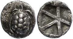 Ancient Coins Antike Münzen Griechenland 445-431 v. Chr. Stater, Aegina. Av: Schildkröte. Rev: Fünffach geteiltes Inclusum. 2,44g, ss. ss Lots and collections of antique coins 445-431 BC stater, Aegin