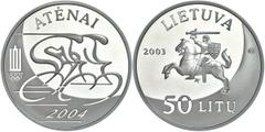 Coins of Europe and Overseas Litauen 2003, 50 Litu Silber "XXVII. Olympischen Sommerspiele 2004 in Athen", Schön 65, Parchimowicz 423, PP. In Originaletui mit Originalzertifikat. (dieses Los wird im f