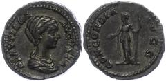 Ancient Coins Münzen Römische Kaiserzeit 202-205, Denar, Plautilla. Av: Büste nach rechts, darum Umschrift. Rev: Concordia nach links stehend, darum "CONCORDIA AVGG". 3,76g, RIC 364, ss. ss Coins Roma