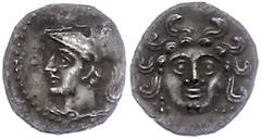 Ancient Coins Antike Münzen - Griechenland ca. 4. Jhd. v. Chr., Obol, Kilikien. Av: Gorgonenkopf von vorn. Rev: Athenakopf nach links. 0,66g, SNG Levante 248, f. vz. Ancient Greek coins Approximate 4.