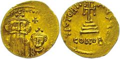 Ancient Coins Münzen Byzanz 641-668, Solidus, Constans II., Konstantinopel. Av: Die Büsten von Constans II. und Constantinus IV. von vorn, darum Umschrift. Rev: Krückenkreuz auf drei Stufen, darum Ums