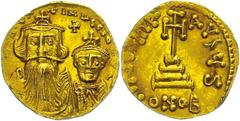 Ancient Coins Münzen Byzanz 641-668, Solidus, Constans II., Konstantinopel. Av: Die Büsten von Constans II. und Constantinus IV. von vorn, darum Umschrift. Rev: Krückenkreuz auf drei Stufen, darum Ums