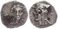 Ancient Coins Antike Münzen - Griechenland ca. 4. Jhd. v. Chr., Obol, Kilikien. Av: Kopf der Aphrodite von vorn, links Rose. Rev: Kopf des Satrapen mit Kyrbasia nach links. 0,66g, etwas Belag, selten,