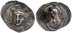 Ancient Coins Antike Münzen - Griechenland 333-323 v. Chr., Obol, Kilikien, Tasos. Av: Frontalbüste der Athena mit attischem Helm. Rev: Blitz auf ovalem Schild. 0,74g, SNG Levante 119, ss. ss Ancient 