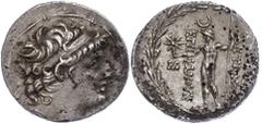 Ancient Coins Antike Münzen - Griechenland 121-113 v. Chr., Tetradrachme, Antiochos VIII., Syrien, Ptolemais. Av: Kopf nach rechts. Rev: Zeus Uranios mit Stern und Zepter nach links stehend. 16,44g, S