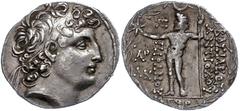 Ancient Coins Antike Münzen - Griechenland 119/118 v. Chr., Tetradrachme, Antiochos VIII., Syrien, Damaskus. Av: Kopf nach rechts. Rev: Zeus Uranios mit Stern und Zepter nach links stehend. 16,44g, SC