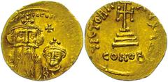Ancient Coins Münzen Byzanz 641-668, Solidus, Constans II., Konstantinopel. Av: Die Büsten von Constans II. und Constantinus IV. von vorn, darum Umschrift. Rev: Krückenkreuz auf drei Stufen, darum Ums